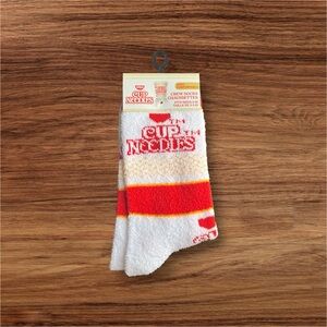 NEW Cup Noodles Cozy Comfortable White Red Crew Socks Shoe Sizes 5-10 Fluffy